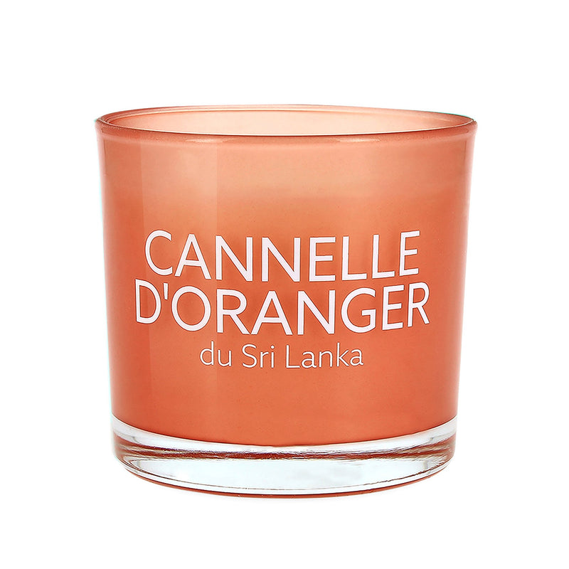 Bougie parfumée verre coloré sérigraphié 20h cannelle d'oranger du Sri Lanka