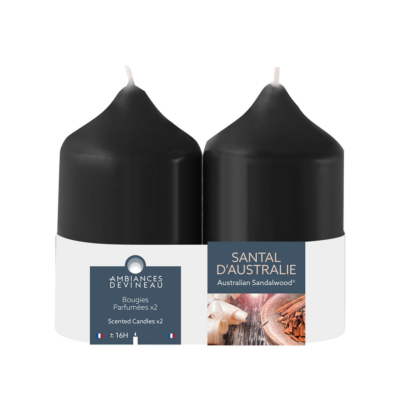 2 bougies parfumées cylindriques Noires 16h santal d'Australie