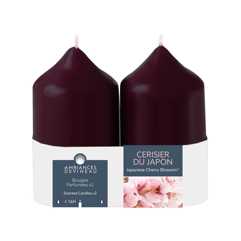 2 bougies parfumées cylindriques grenat 16h cerisier du Japon